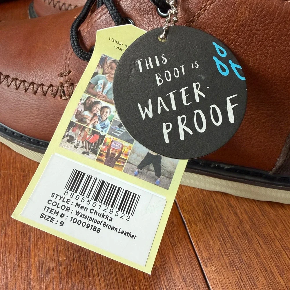 TOMS Men Chukka Waterproof Brown Leather Boots 10009188 Sz 9 NEW Workwear Rugged